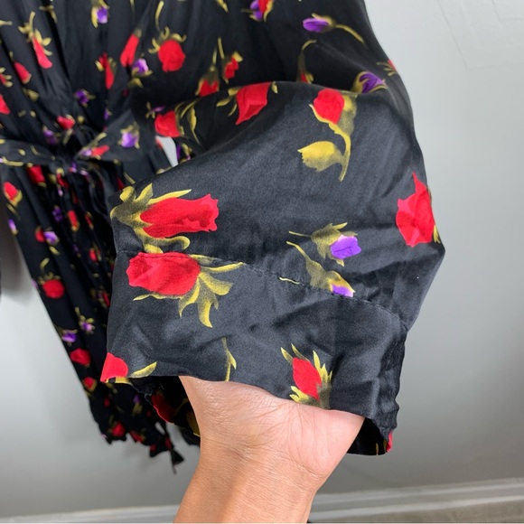 Victoria’s Secret | Vintage Robe Black Rose Print Silk Short Tie M/L - Picture 3 of 8